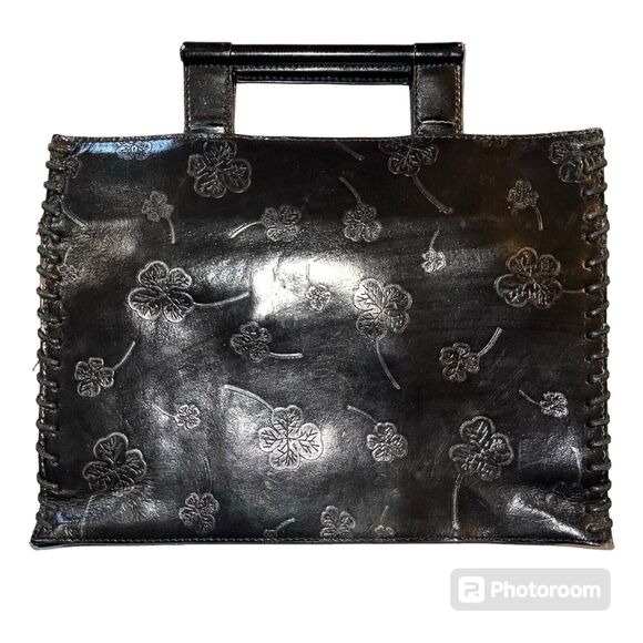 Vintage Mark Chantal MC Unisex Satchel Handbag Four Leaf Clover Design Black - Picture 1 of 16
